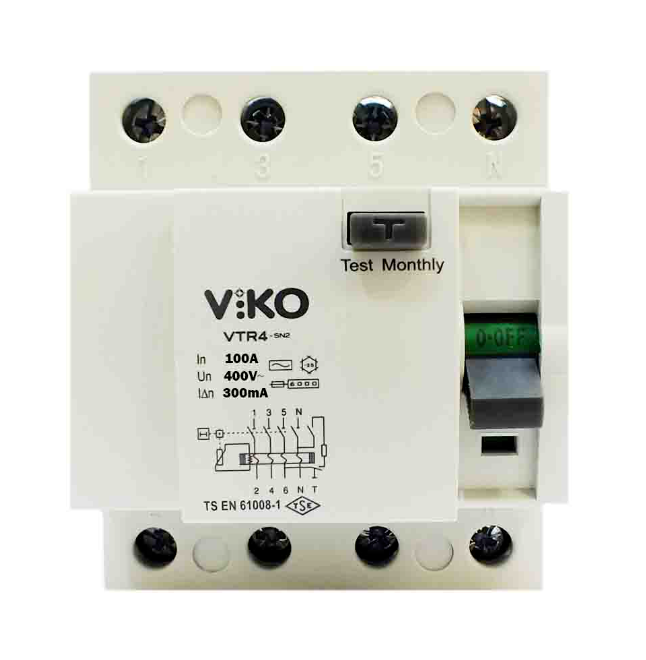 Viko 4x100 Amper 300 Miliamper Trifaze Kaçak Akım Rölesi - VTR4-100300