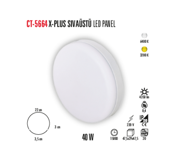 Cata 40W XPlus Sıva Üstü Led Panel Aydınlatma ct-5664