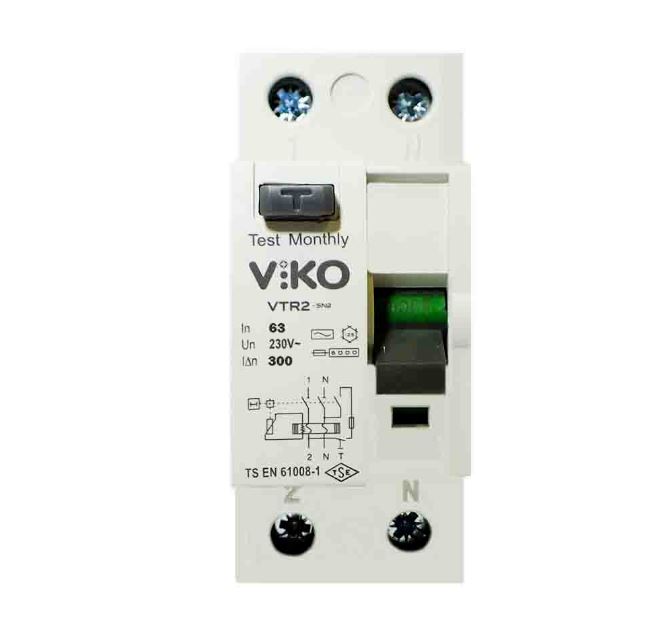Viko 2x63 Amper 300 Miliamper Monofaze Kaçak Akım Rölesi - VTR2-63300