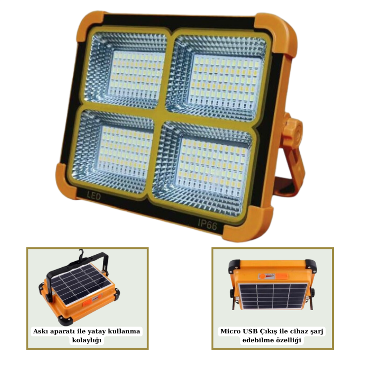 Noas 200W Portatif Taşınabilir Şarjlı Solar Led Projektör Dimlenebilir Işık YL71-0209-S