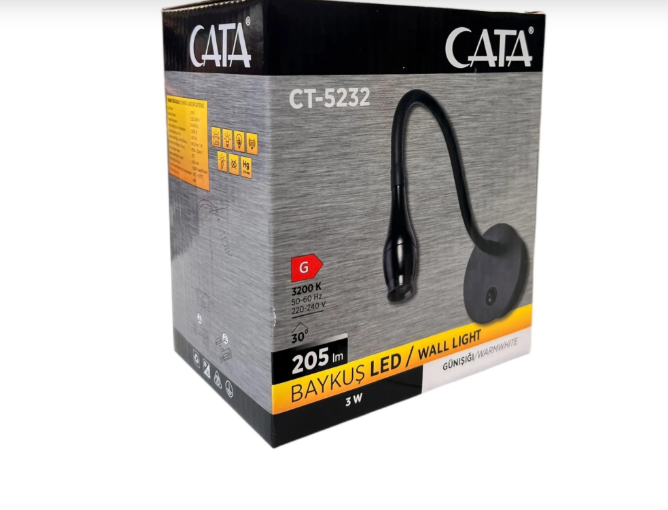 Cata Baykuş 3w Günışığı 3200 Kelvin Yatak Başı Led Aplik Siyah Kasa CT-5232